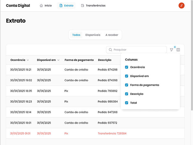 Conta Digital - Extrato Detalhado