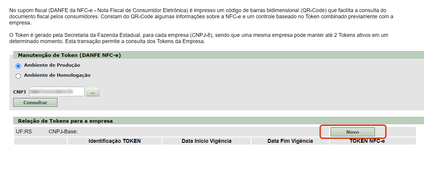 Portal e-CAC - Ambiente de Produção - Clica em Novo